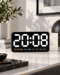 Horloge Murale LED 21,5 cm Activation Sonore et Double Alarme
