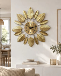 Horloge Murale Feuilles Métal Doré 53 cm Silencieuse
