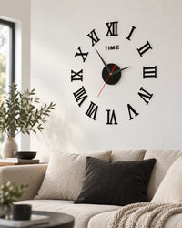 Horloge Murale DIY Miroir Chiffres Romains 3D 40 cm Autocollante