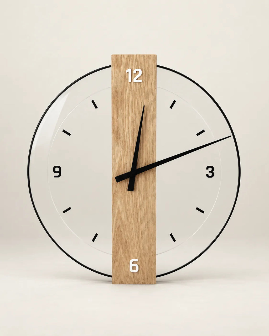 Horloge Murale Bois et Verre Bande Verticale Silencieuse