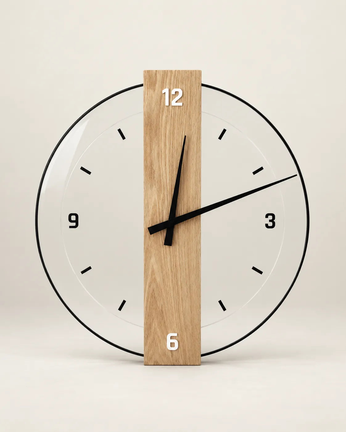 Horloge Murale Bois et Verre Bande Verticale Silencieuse