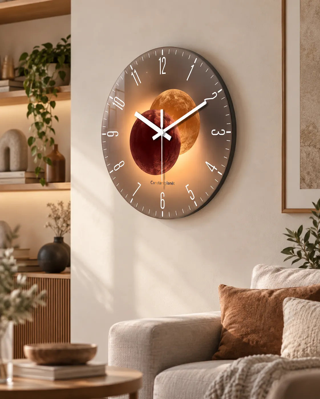 Horloge Murale Verre Trempé Motif Ombres Silencieuse — 3 Tailles