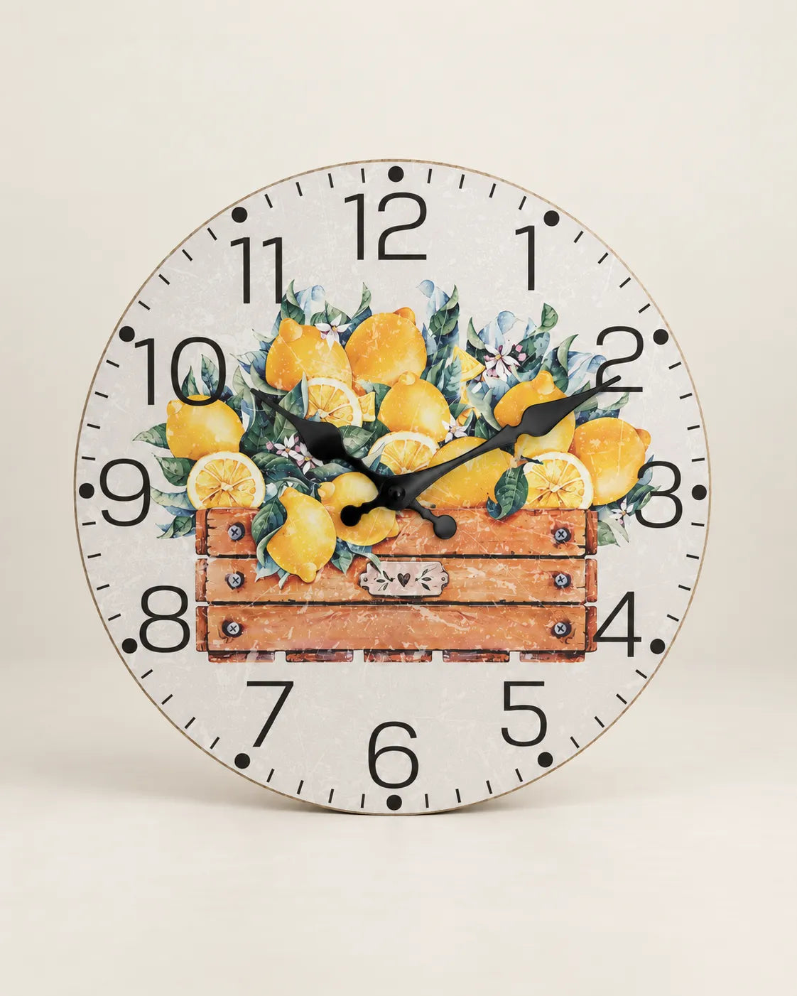 Horloge Murale Bois Citrons Jaunes Silencieuse