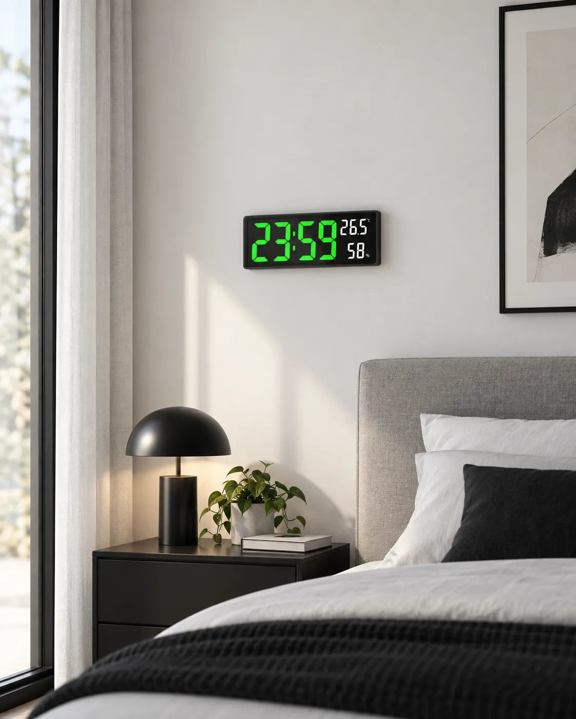 Horloge Murale LED 36,3 cm Température et Humidité avec Mode Nuit