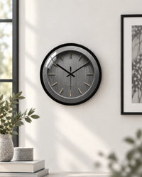 Horloge Murale Effet Bois Gris et Laiton Silencieuse