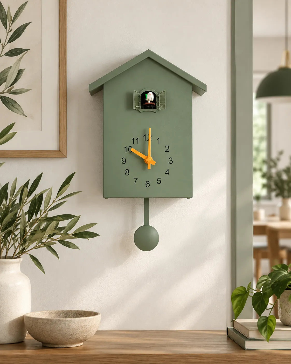 Horloge Coucou Moderne 20 × 25 cm Oiseau Animé et Balancier