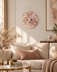 Horloge Murale Acrylique Effet Marbre Rose et Or Rose 30 cm Silencieuse