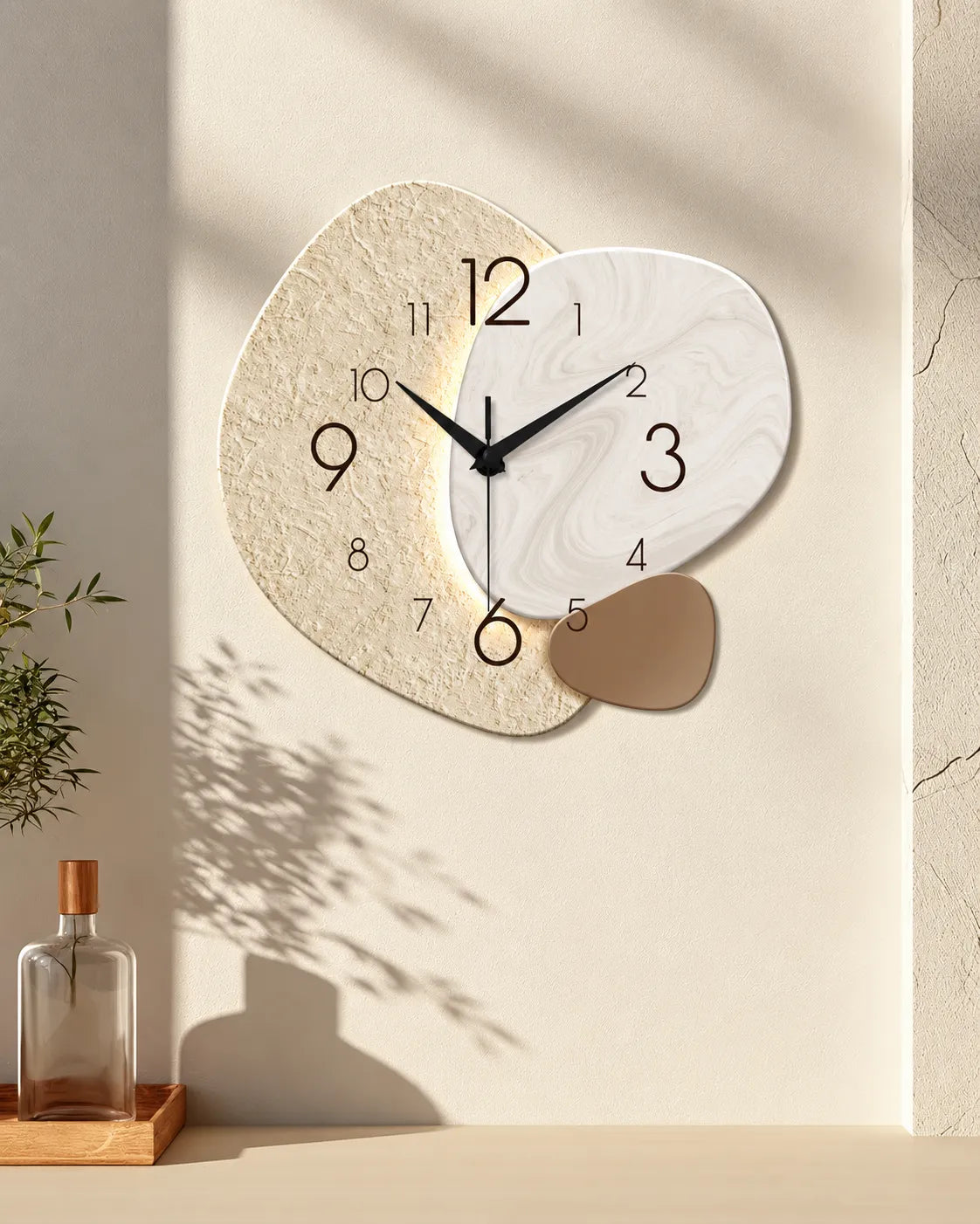 Horloge Murale Bois MDF Géométrique Silencieuse — 3 Tailles