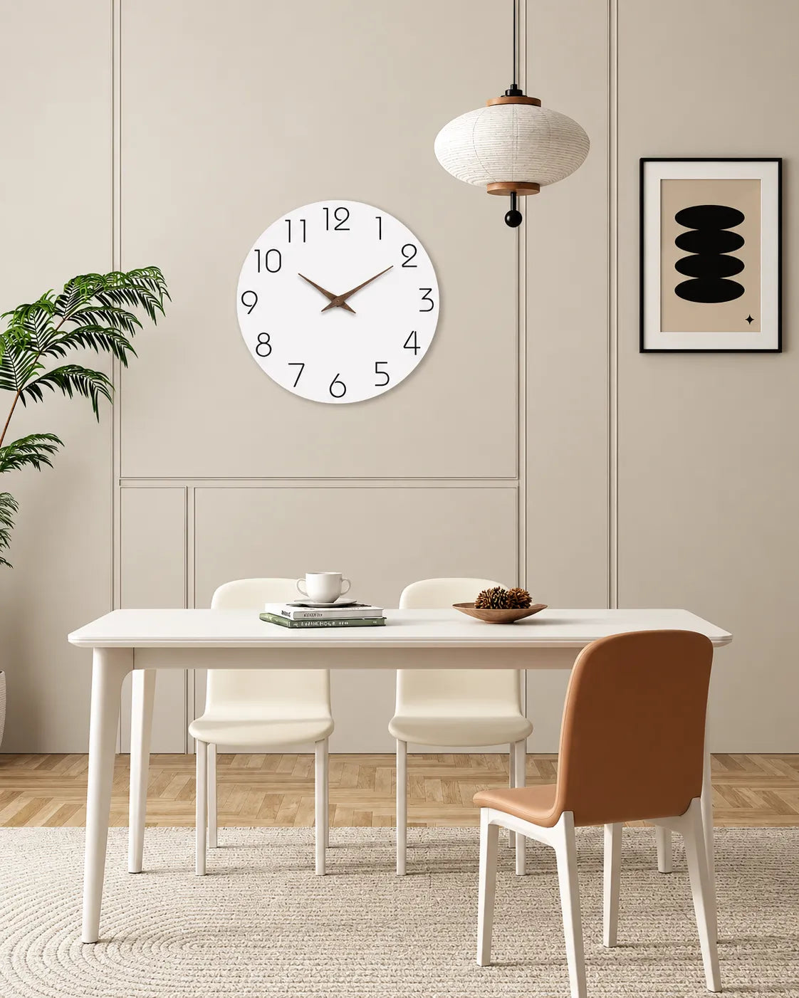 Horloge Murale Bois Motif Blanc Silencieuse — 4 Tailles