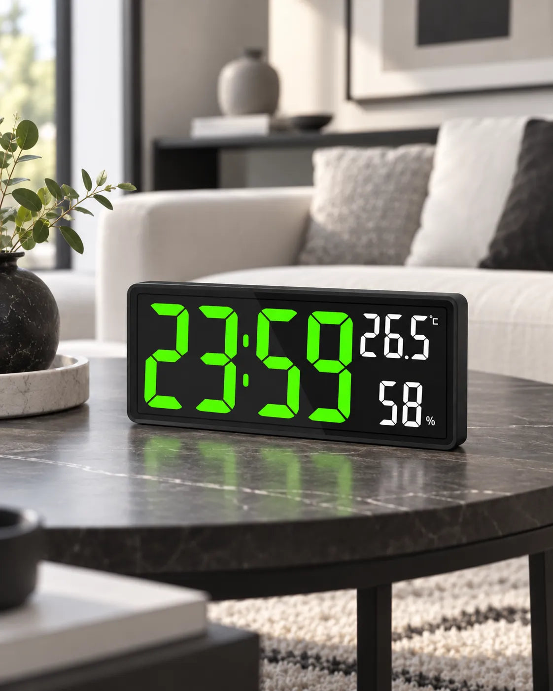 Horloge Murale LED 36,3 cm Température et Humidité avec Mode Nuit