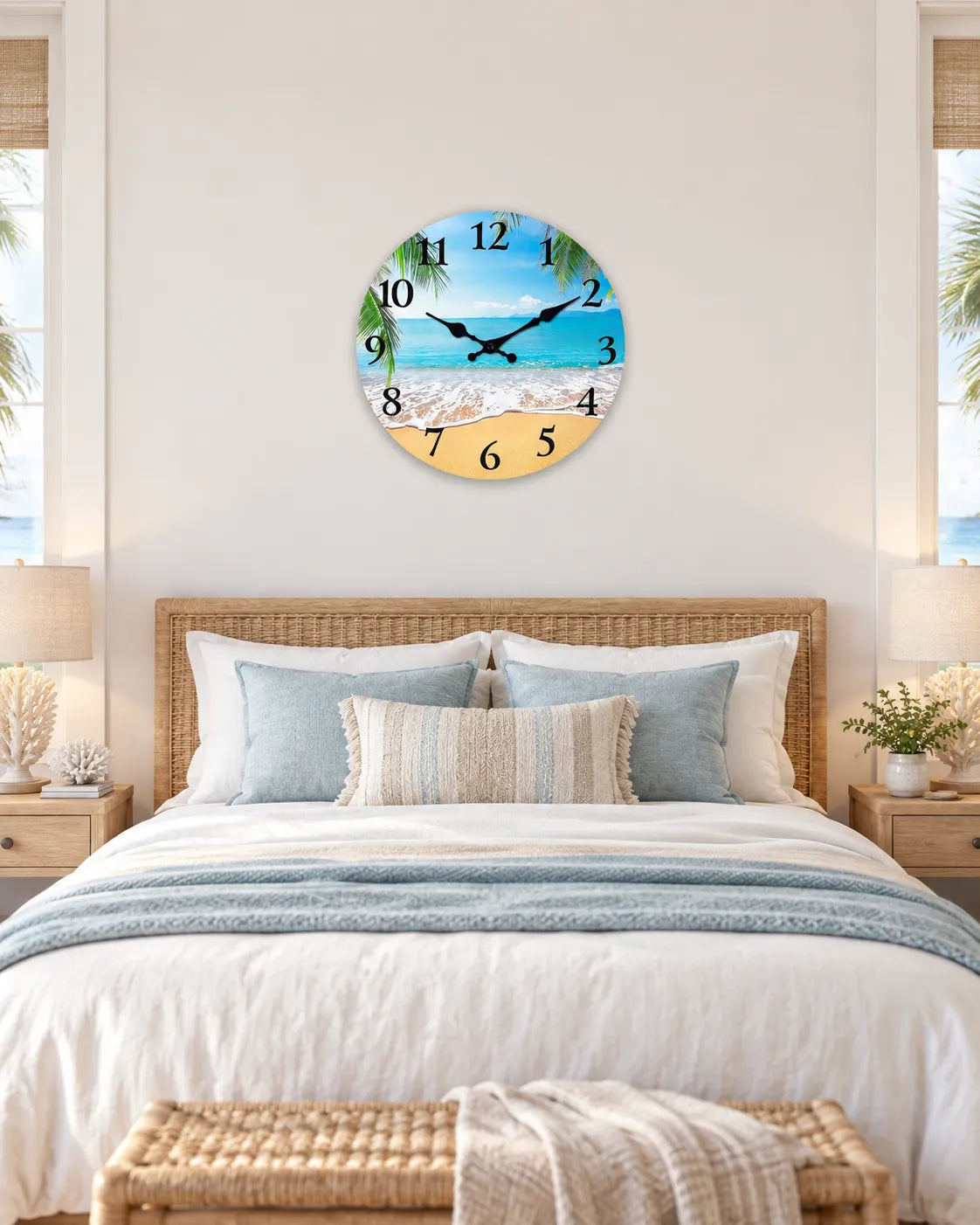 Horloge Murale Bois Motif Plage Silencieuse — 4 Tailles