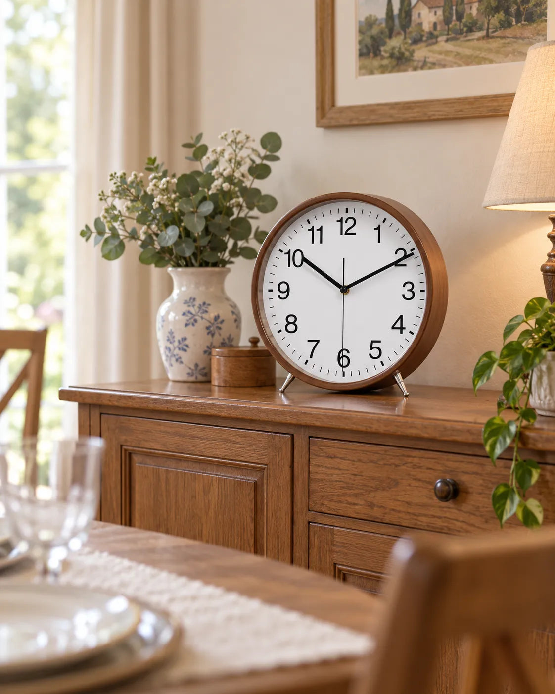 Horloge à Poser Bois 22 cm Silencieuse sur Pieds