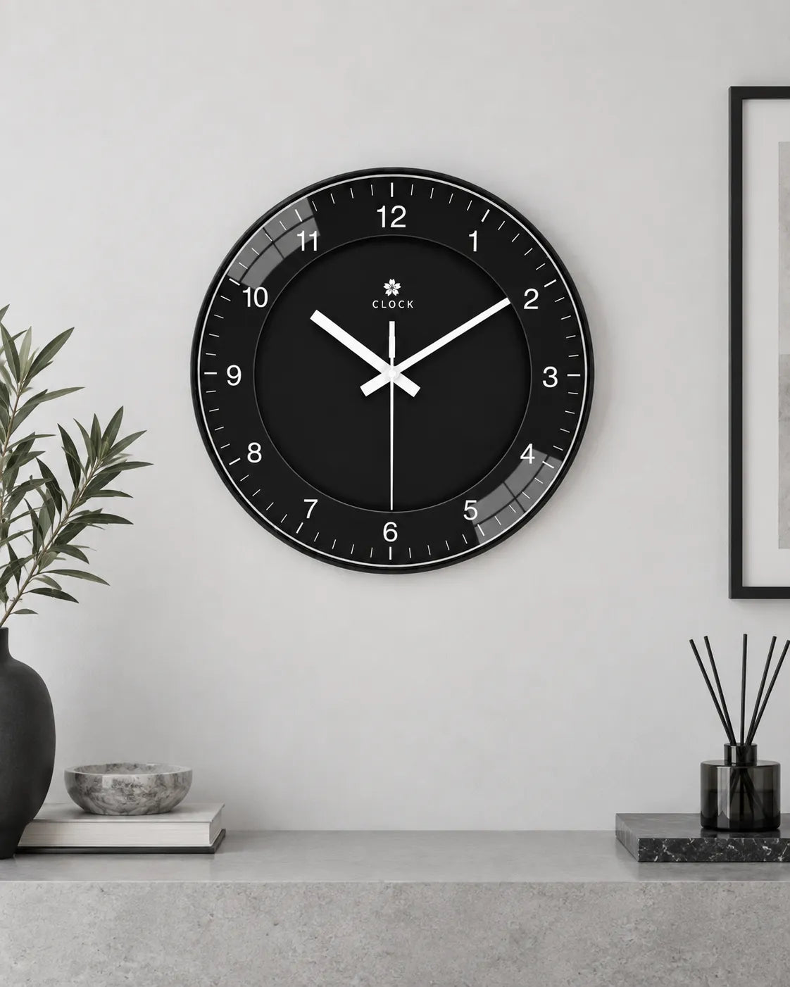 Horloge Murale Noire Ronde Silencieuse — 4 Tailles