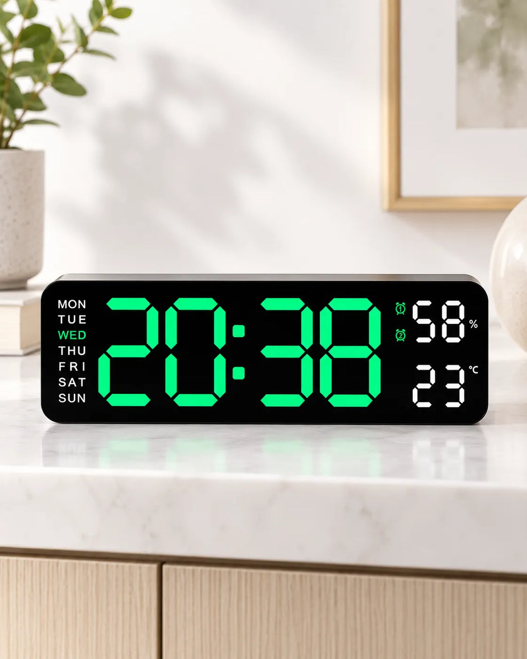 Horloge Murale Numérique LED 22,8 cm Température et Humidité
