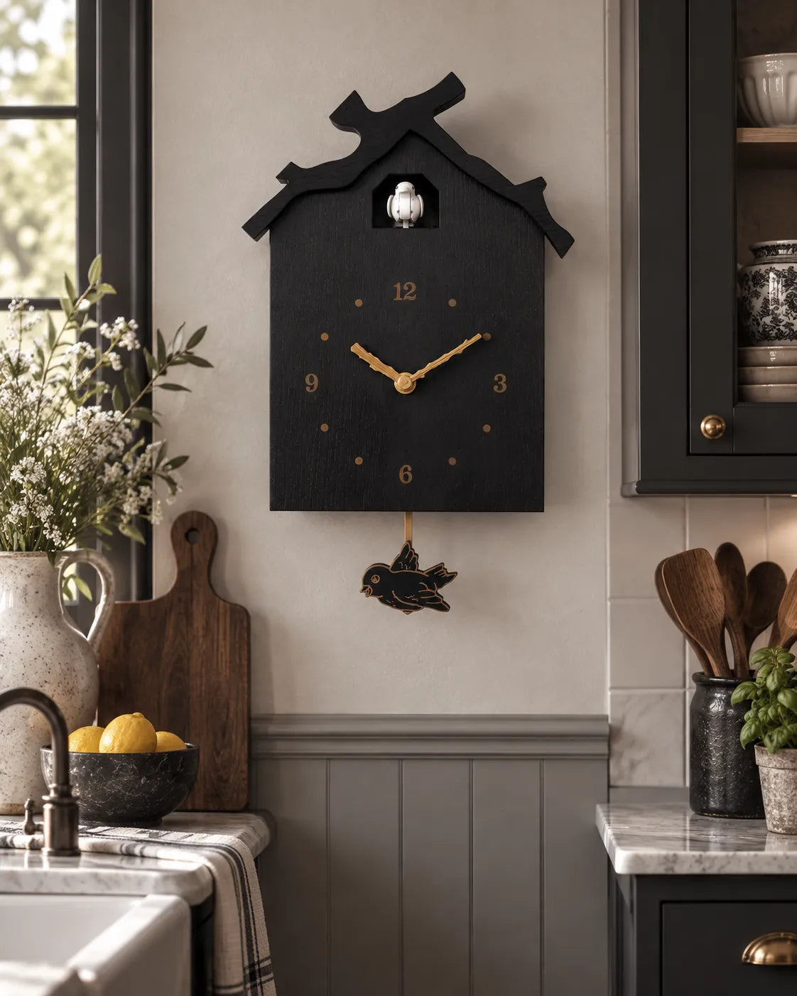 Horloge Coucou Bois Maison avec Oiseau Animé et Balancier