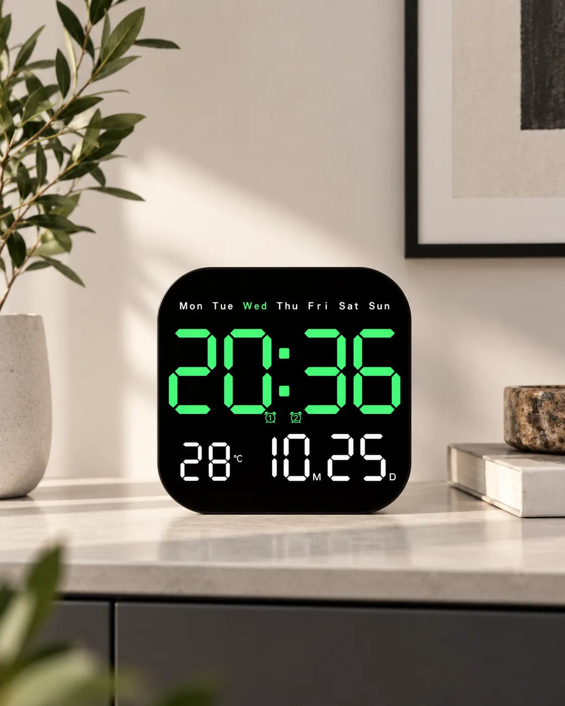 Horloge Murale LED Carrée 18,5 cm avec Minuteur et Télécommande