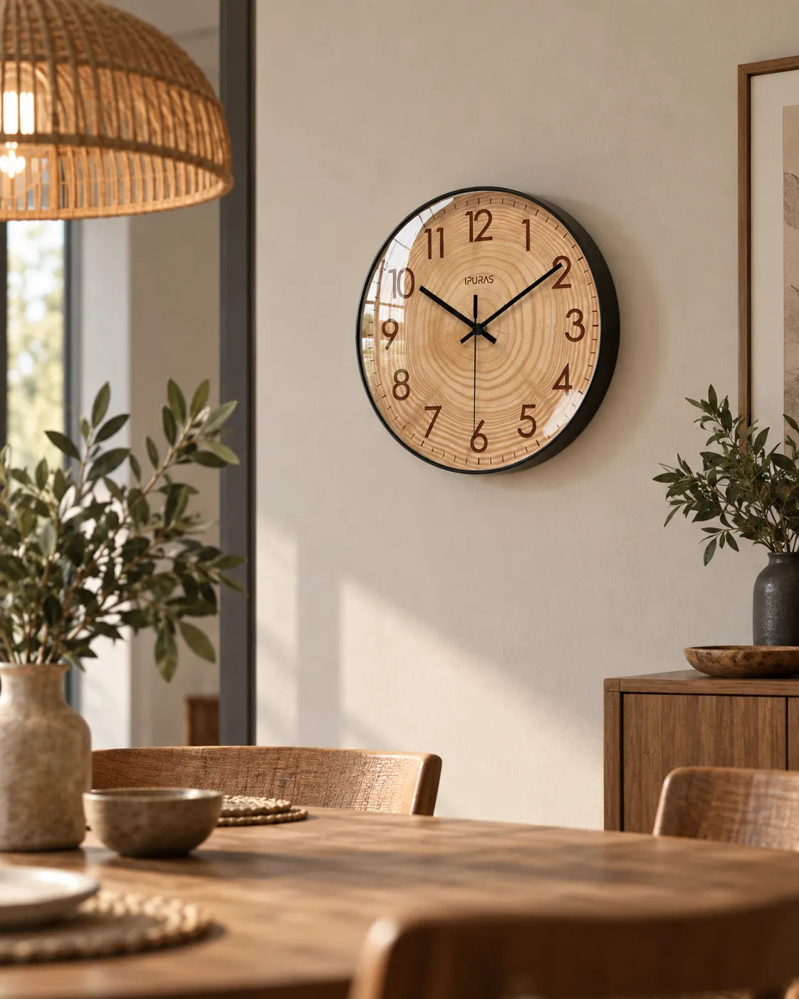 Horloge Murale Effet Bois Ronde Silencieuse — 3 Tailles