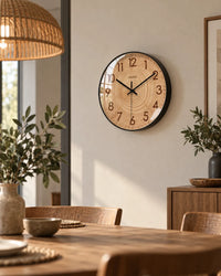 Horloge Murale Effet Bois Ronde Silencieuse — 3 Tailles