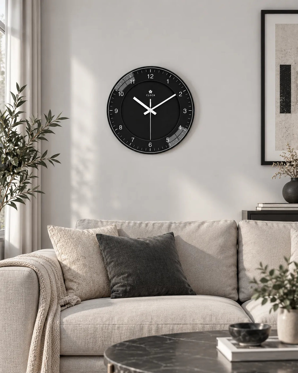 Horloge Murale Noire Ronde Silencieuse — 4 Tailles