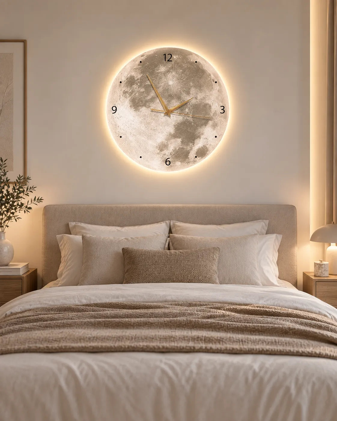 Horloge Murale Lune LED Luminosité Réglable — 3 Tailles