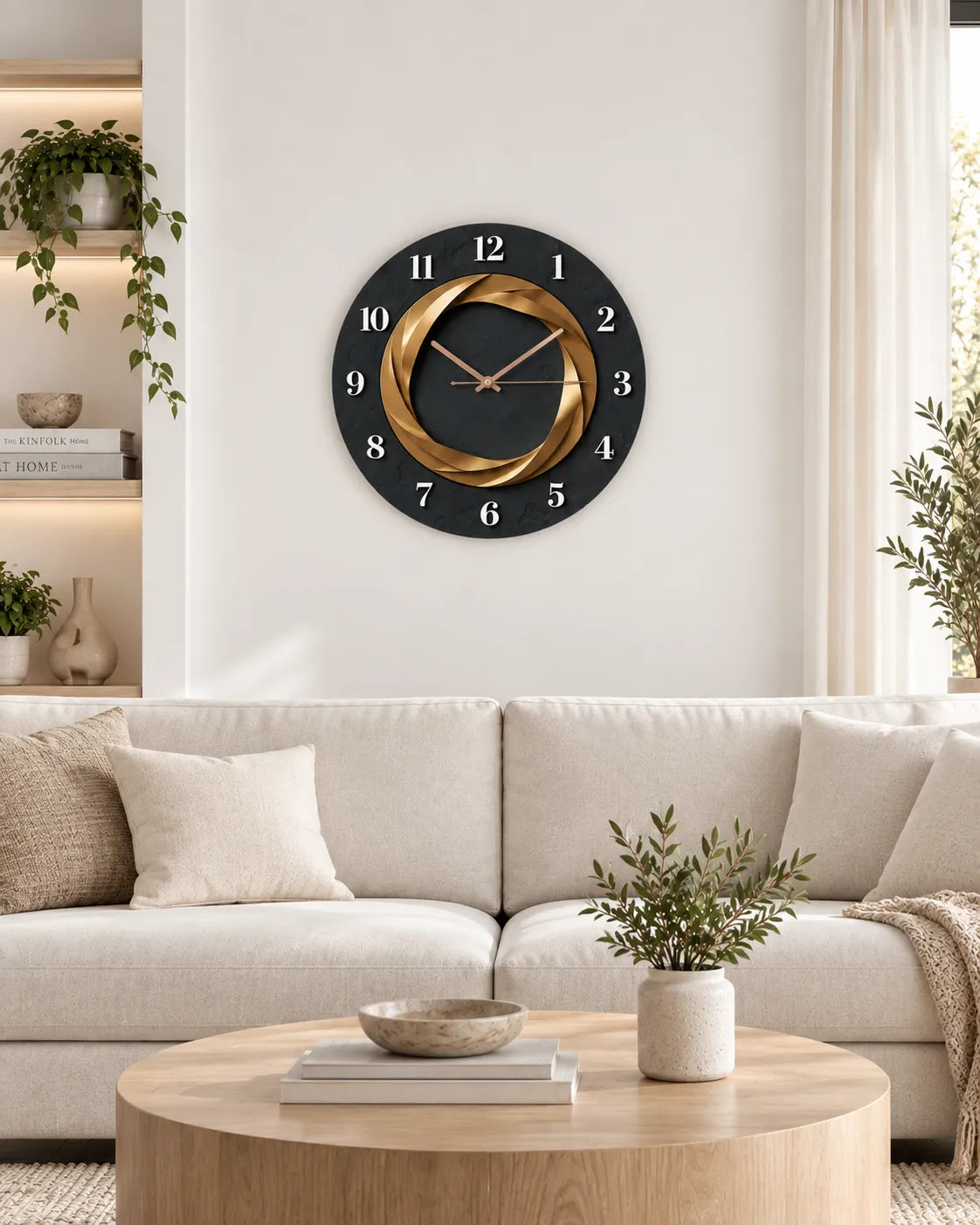 Horloge Murale Spirale Dorée Silencieuse — 2 Tailles