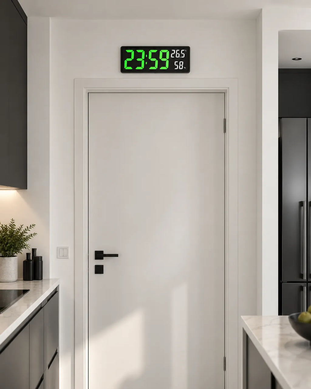 Horloge Murale LED 36,3 cm Température et Humidité avec Mode Nuit