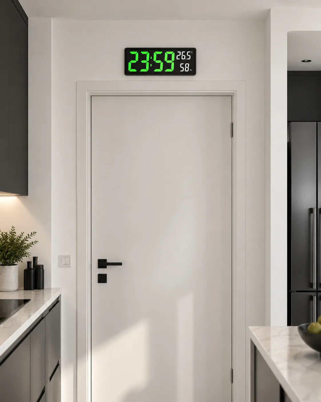 Horloge Murale LED 36,3 cm Température et Humidité avec Mode Nuit
