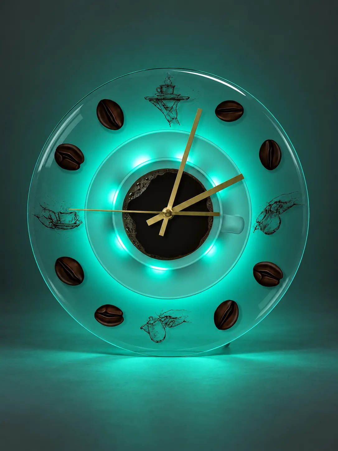 Horloge Murale Cuisine Motif Café Acrylique 30 cm — LED en Option