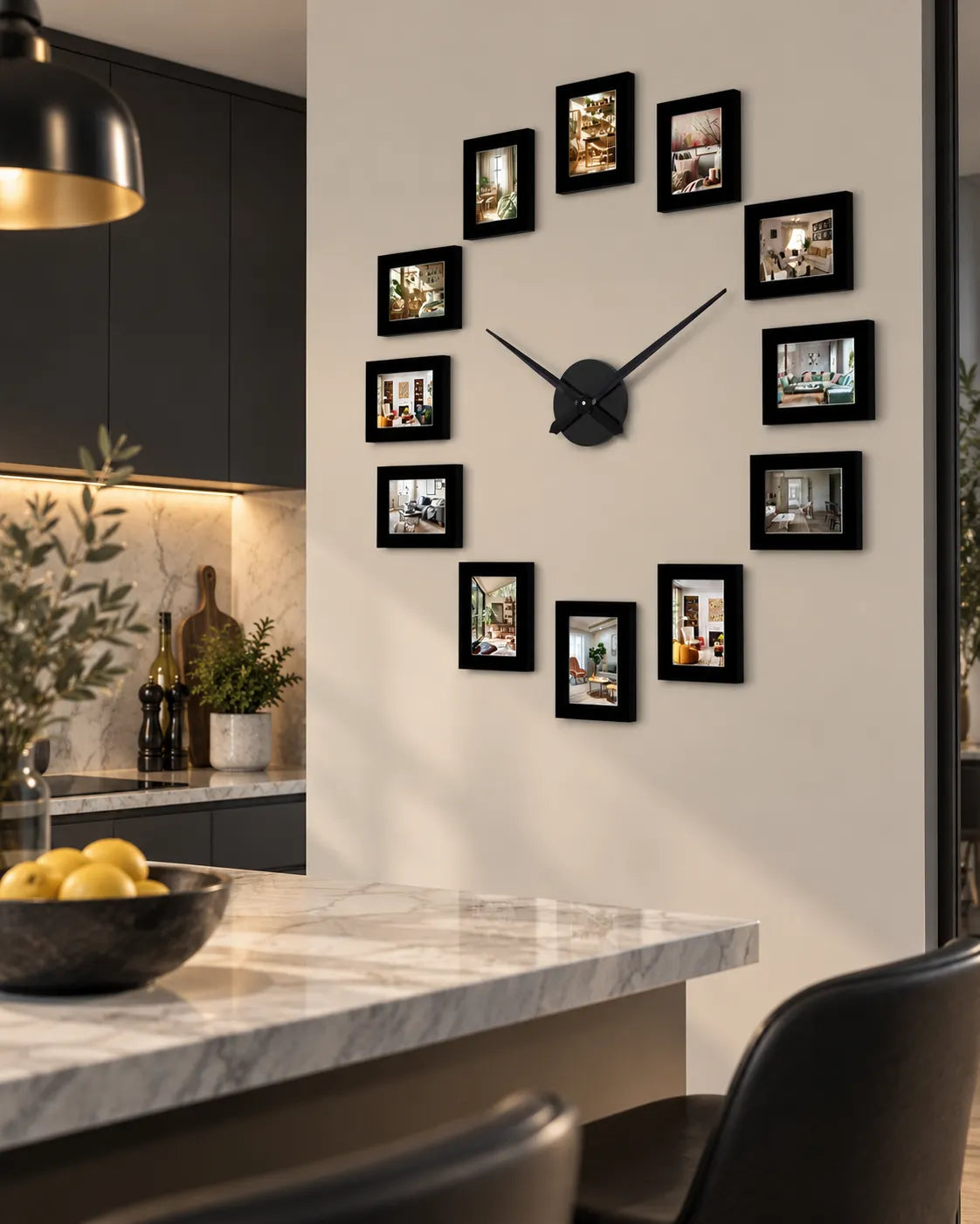 Horloge Murale Cadres Photo DIY Noire 120 cm Silencieuse