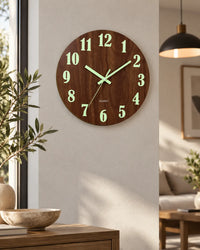 Horloge Murale Bois Marron 30 cm Lumineuse Silencieuse