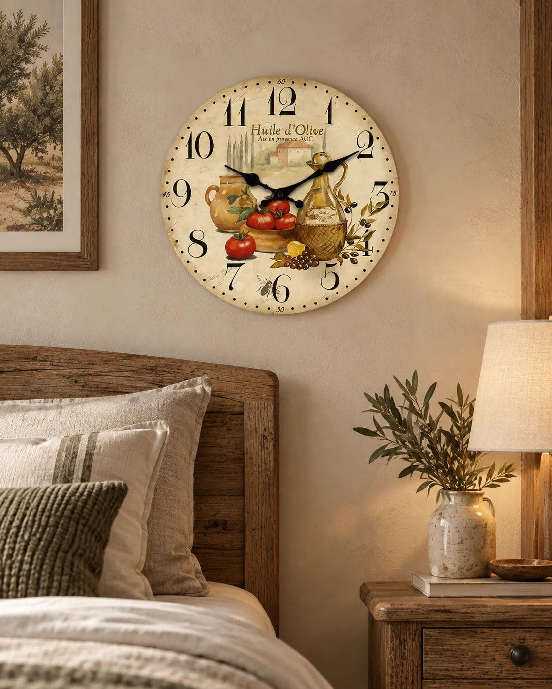 Horloge Murale Bois Provence Huile d’Olive et Tomates — 4 Tailles