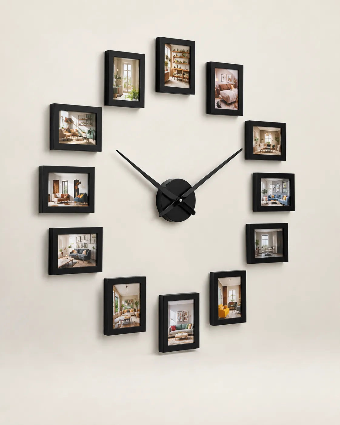 Horloge Murale Cadres Photo DIY Noire 120 cm Silencieuse