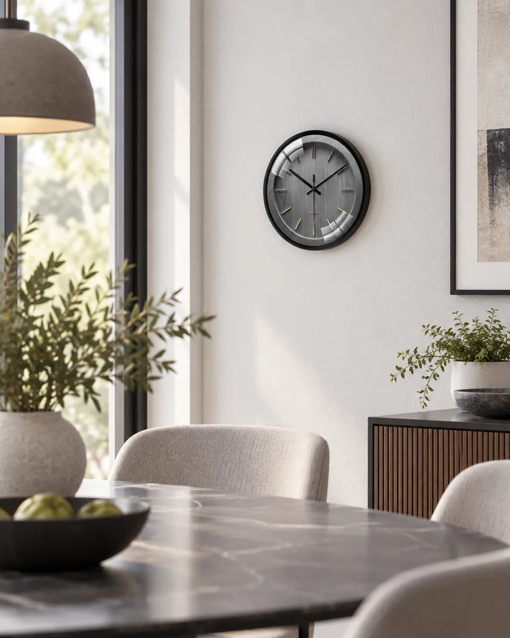 Horloge Murale Effet Bois Gris et Laiton Silencieuse