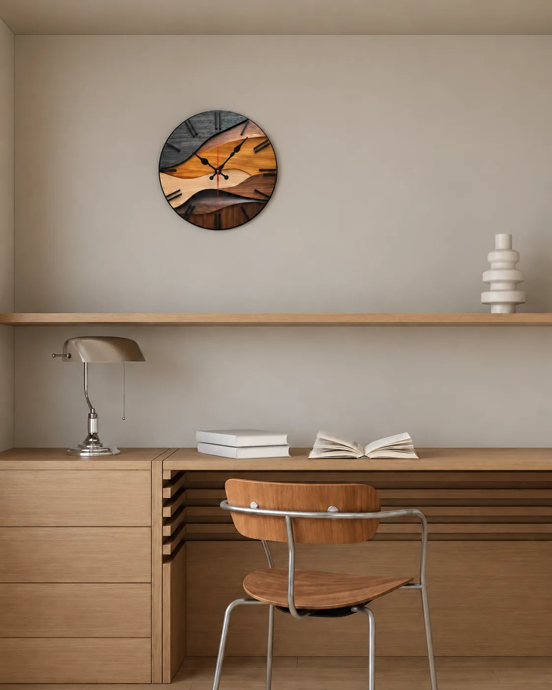 Horloge Murale Bois Scandinave Ronde 25 cm Silencieuse