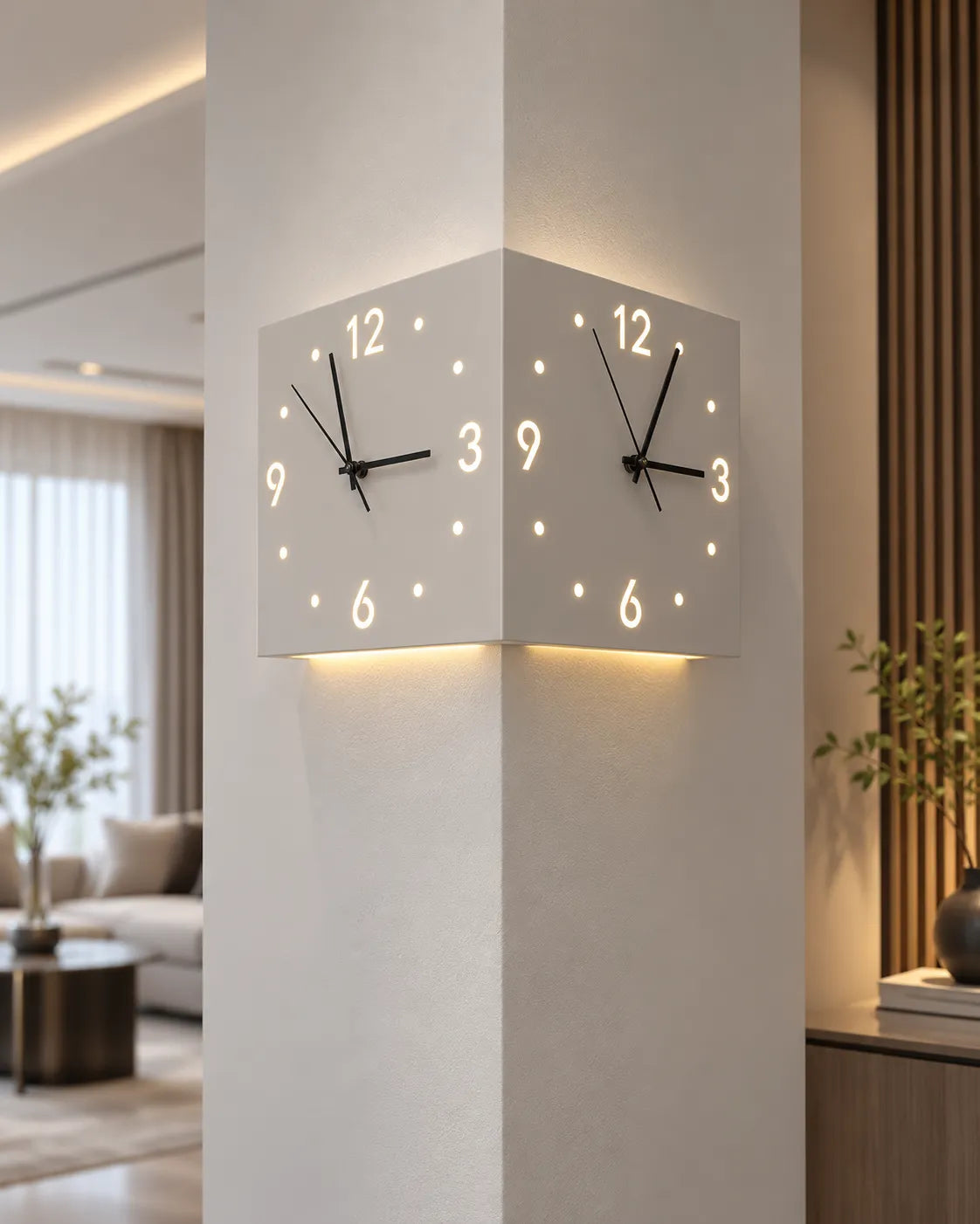 Horloge Murale d’Angle Double Face Carrée Silencieuse