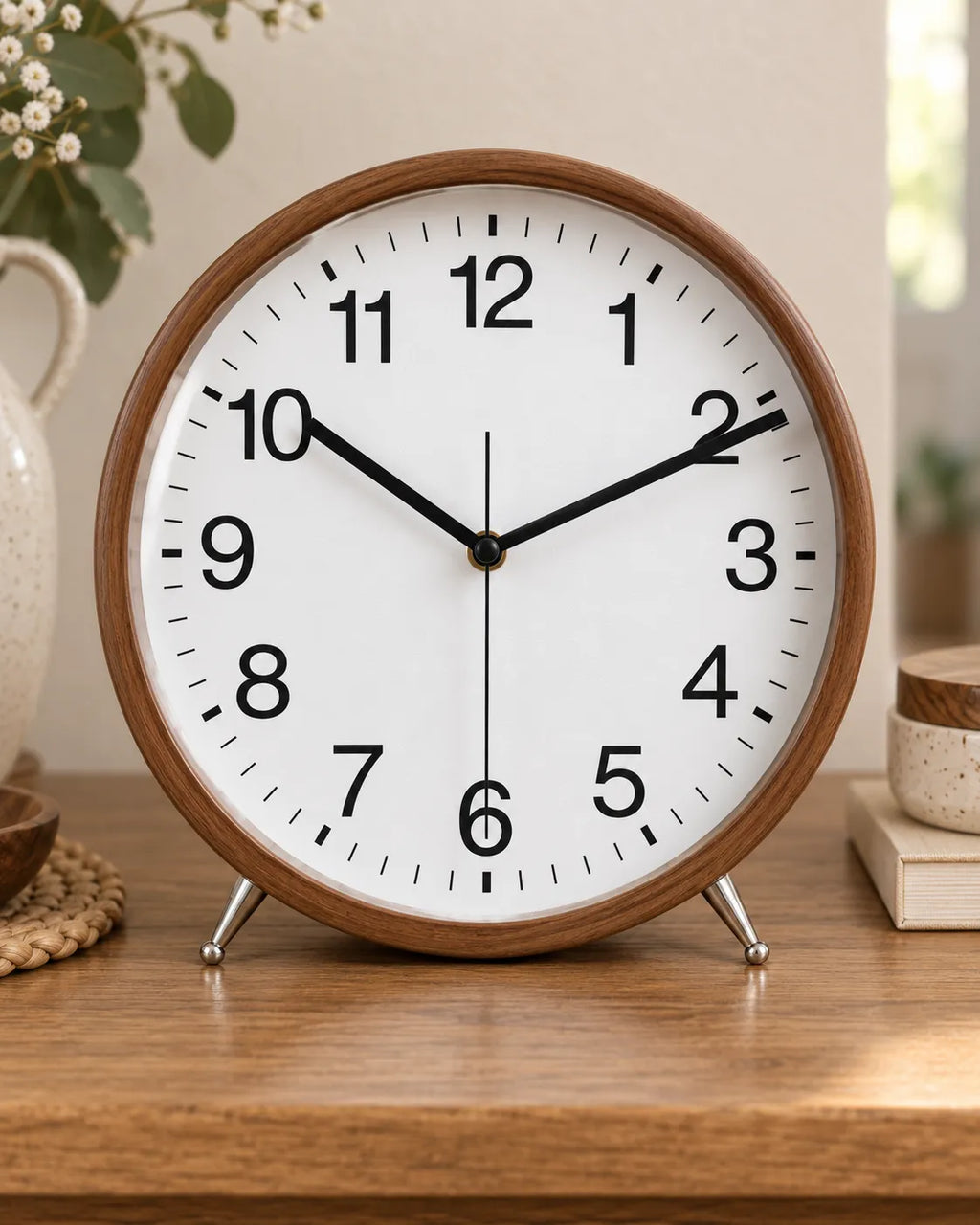 Horloge à Poser Bois 22 cm Silencieuse sur Pieds