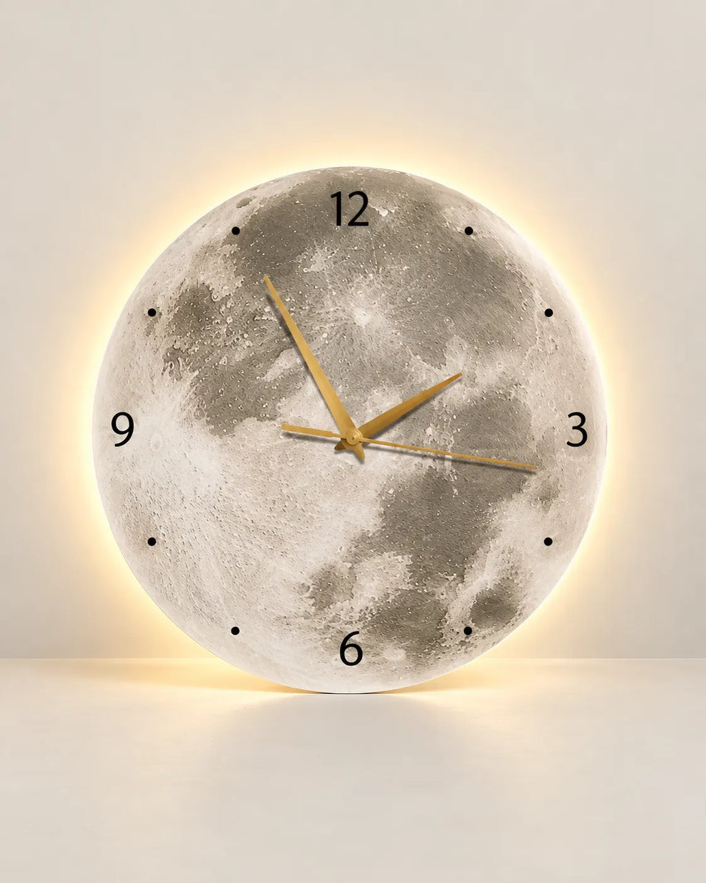 Horloge Murale Lune LED Luminosité Réglable — 3 Tailles