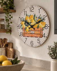 Horloge Murale Bois Citrons Jaunes Silencieuse