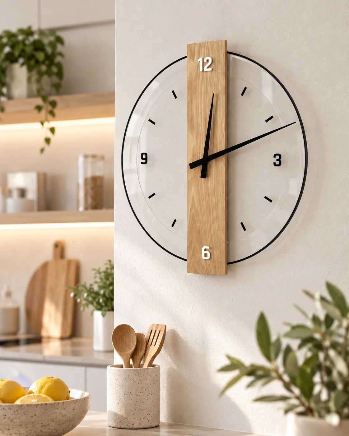 Horloge Murale Bois et Verre Bande Verticale Silencieuse