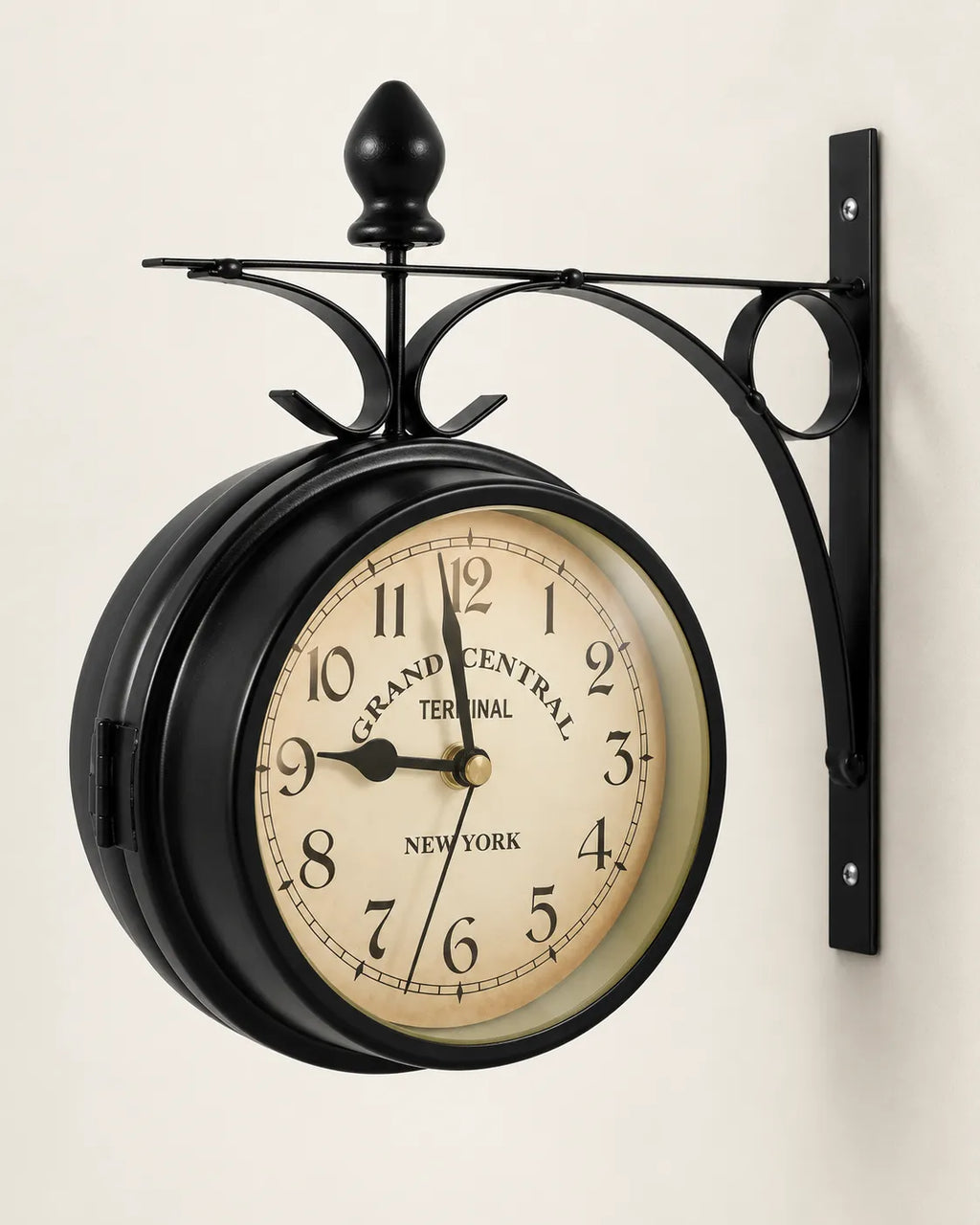 Horloge Murale de Gare Double Face Métal Noir 24 × 21 cm