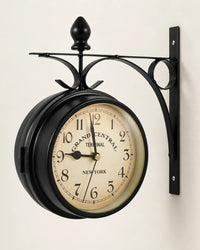 Horloge Murale de Gare Double Face Métal Noir 24 × 21 cm