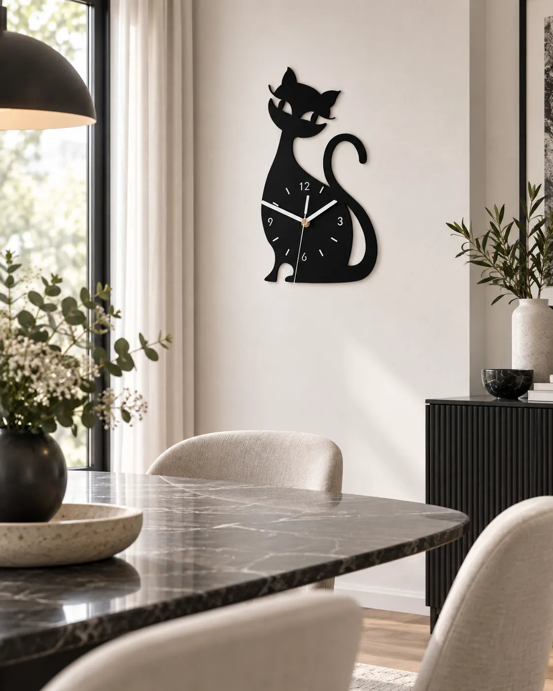 Horloge Murale Chat Acrylique 30 × 17 cm Silencieuse