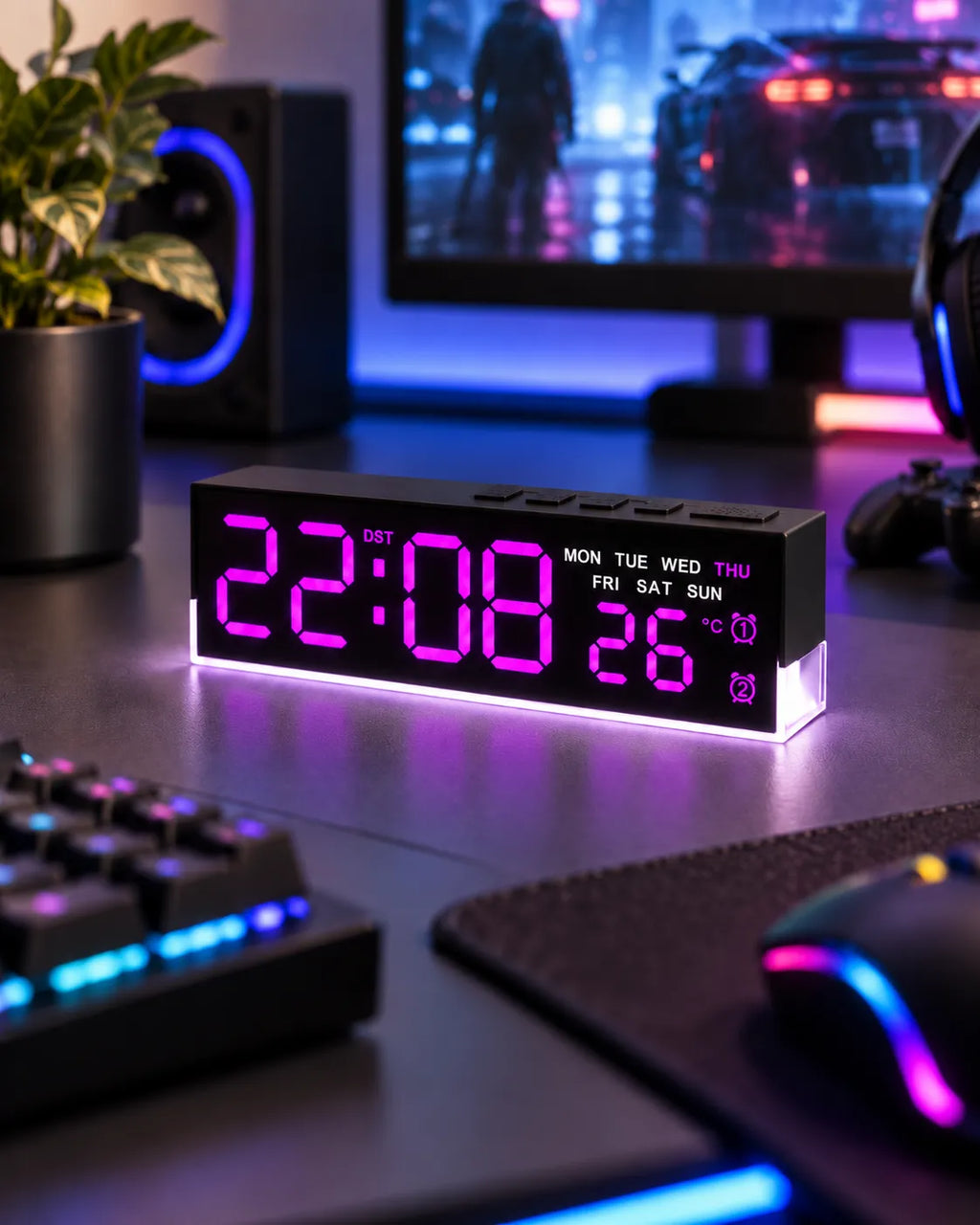 Réveil Numérique LED 16,8 cm Double Alarme et Lumière d’Ambiance