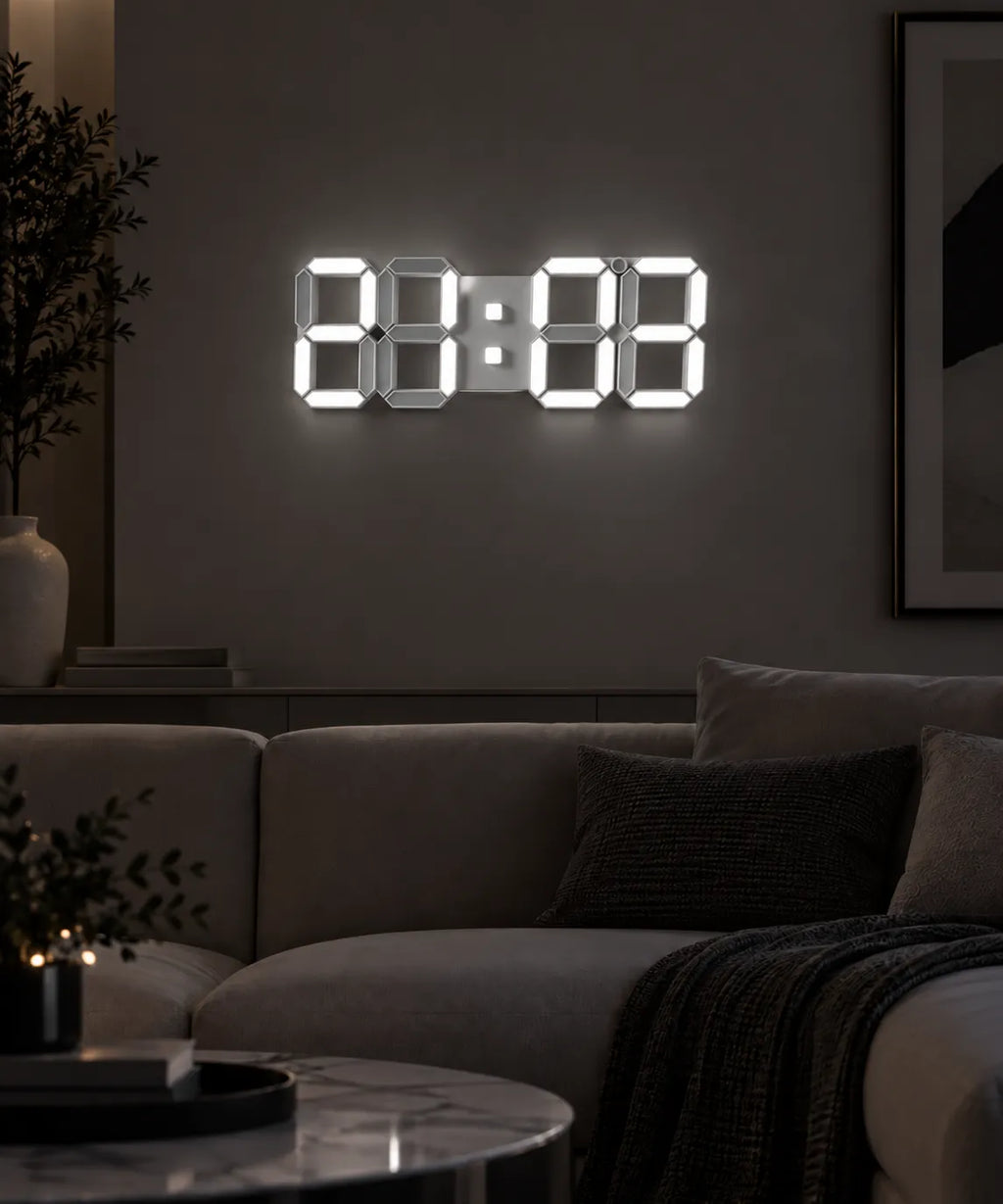 Horloge Murale Numérique LED 3D avec Minuteur et Luminosité Réglable