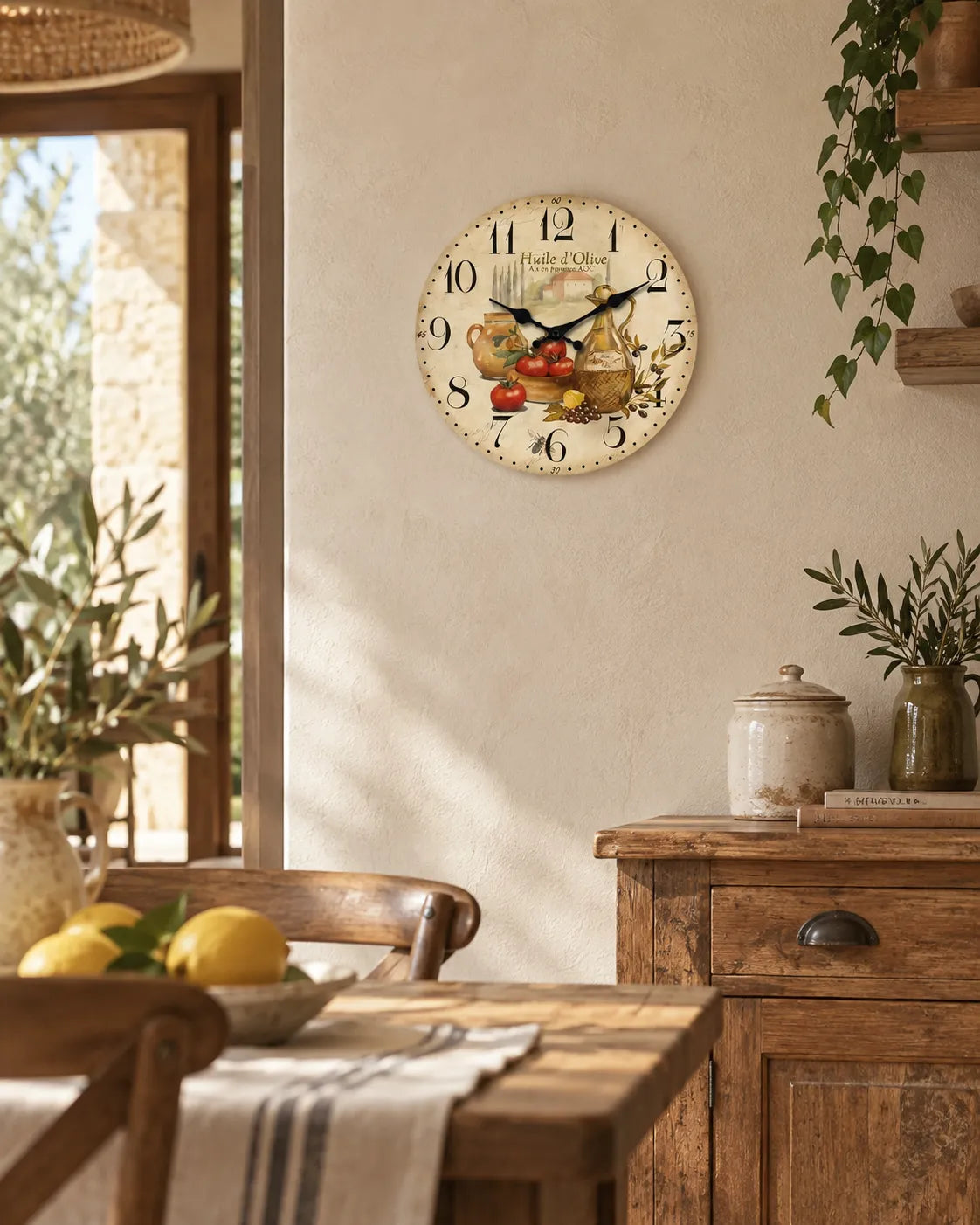 Horloge Murale Bois Provence Huile d’Olive et Tomates — 4 Tailles