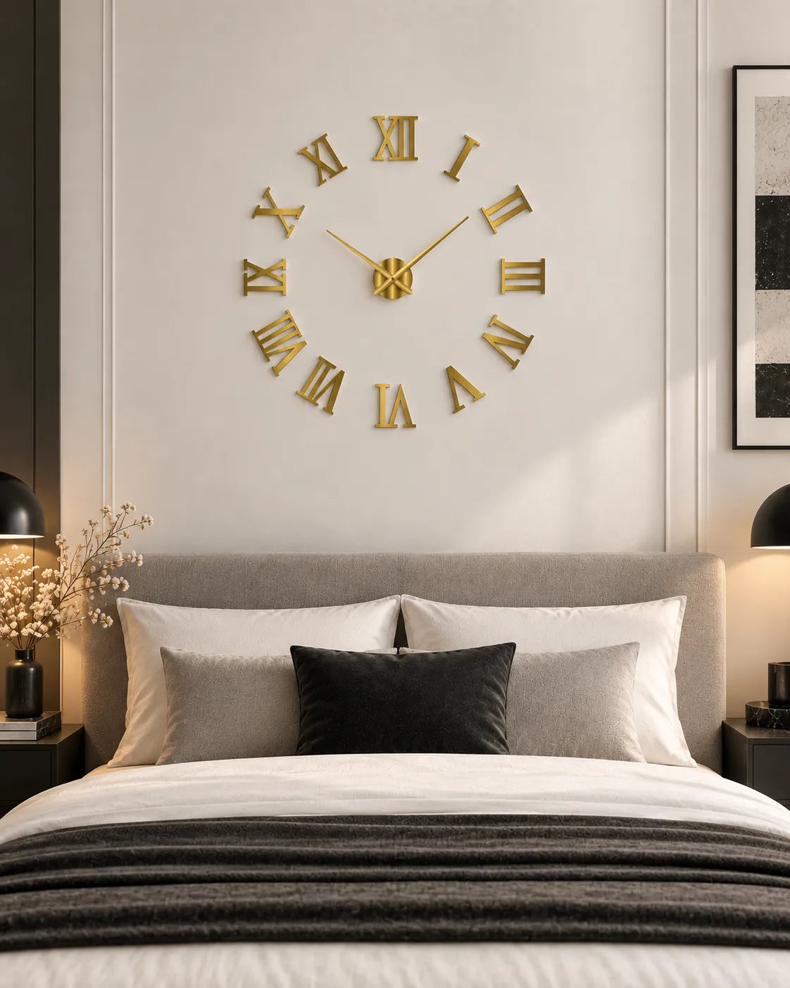 Grande Horloge Murale DIY Miroir Chiffres Romains Silencieuse