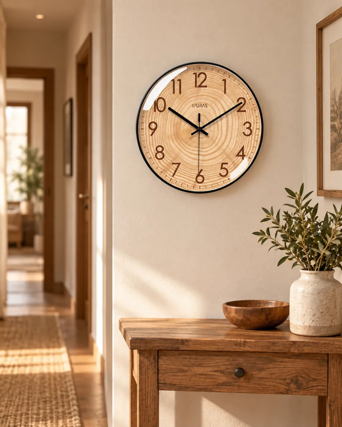 Horloge Murale Effet Bois Ronde Silencieuse — 3 Tailles