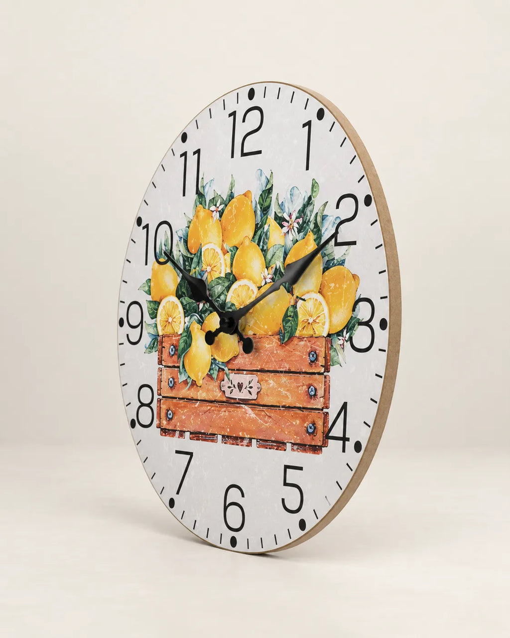 Horloge Murale Bois Citrons Jaunes Silencieuse