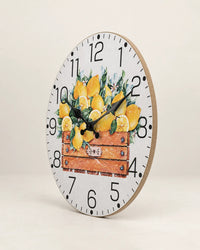 Horloge Murale Bois Citrons Jaunes Silencieuse