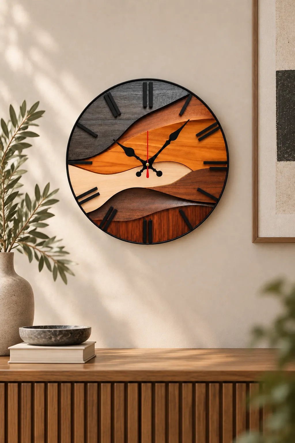 Horloge Murale Bois Scandinave Ronde 25 cm Silencieuse